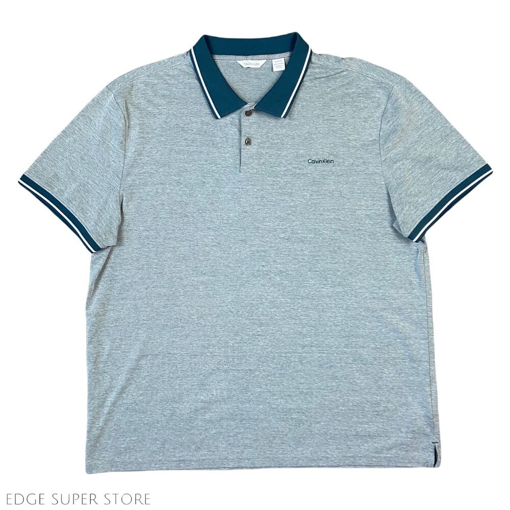 Calvin Klein Dark Navy Blue Trim Pique Logo Short Sleeve Polo Shirt Size XLarge